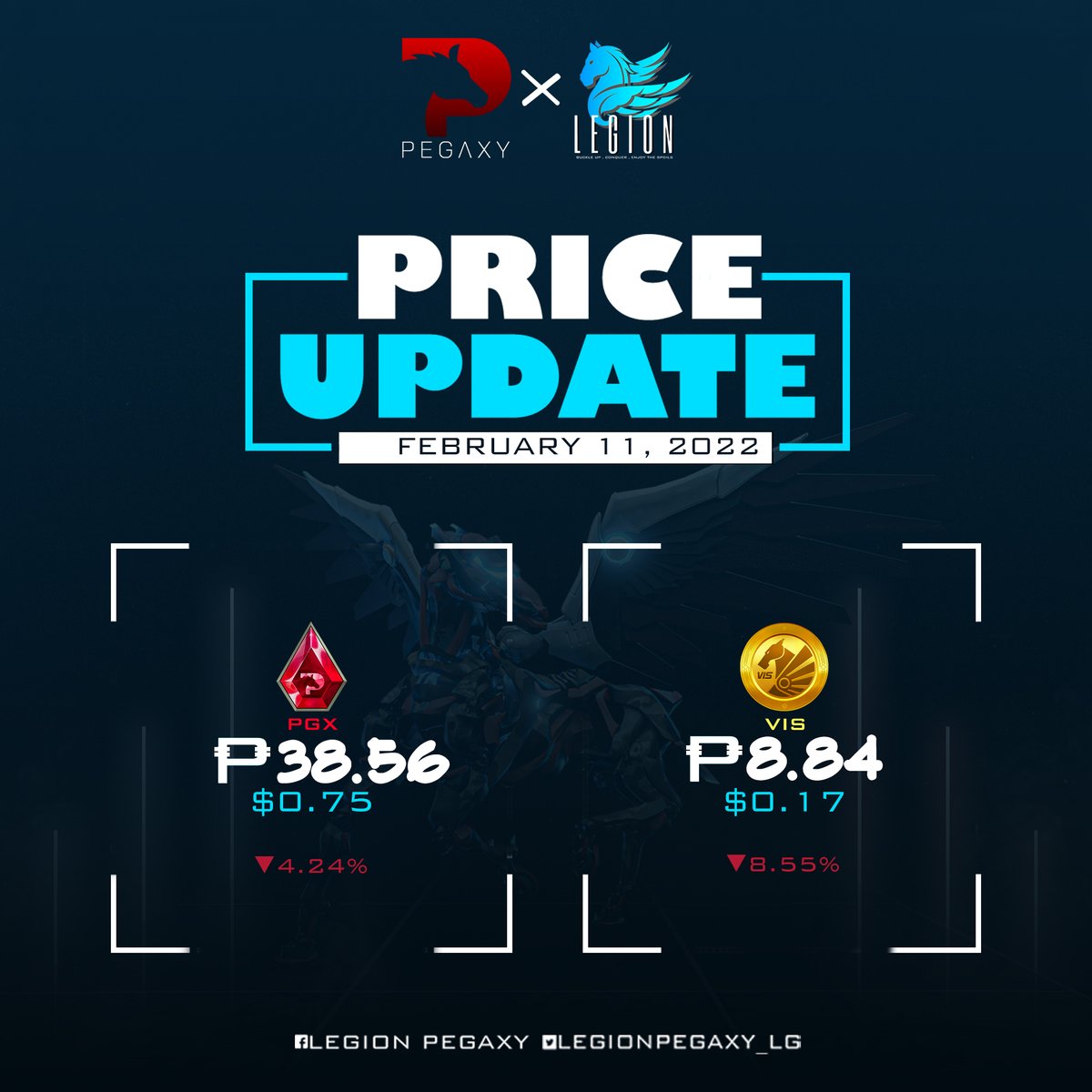 $PGX and $VIS price update as of 6:40PM today!

Discord: discord.gg/LegionGuild 
Facebook: facebook.com/LegionPegaxy 
Twitter: x.com/LegionPegaxy_LG