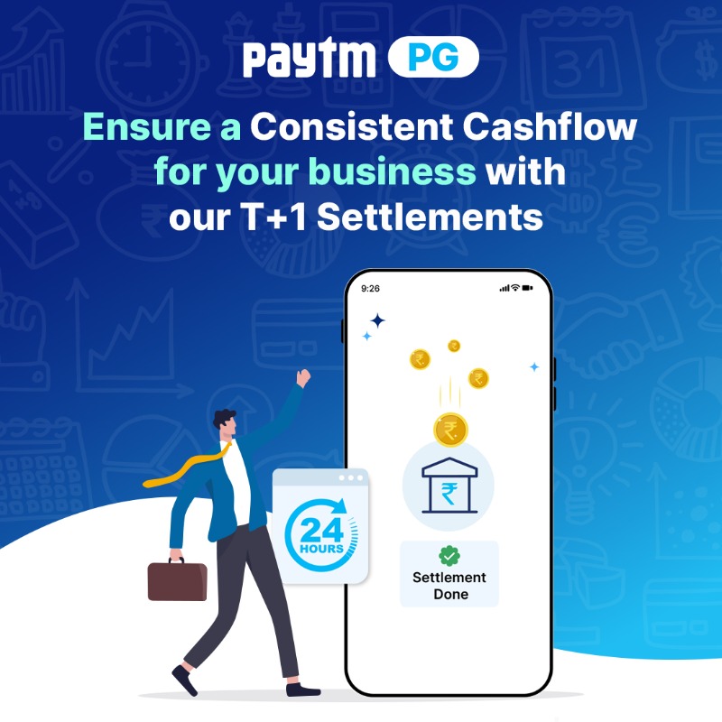 PaytmBusiness's tweet photo. Timely payment settlements can be the backbone of cash flow, especially for small online businesses. Paytm PG's T+1 settlements ensure that your payments are credited the next day of the transaction.

Don't run out of cash. Become a Paytm merchant.

#PaytmPG #PaytmSettlements