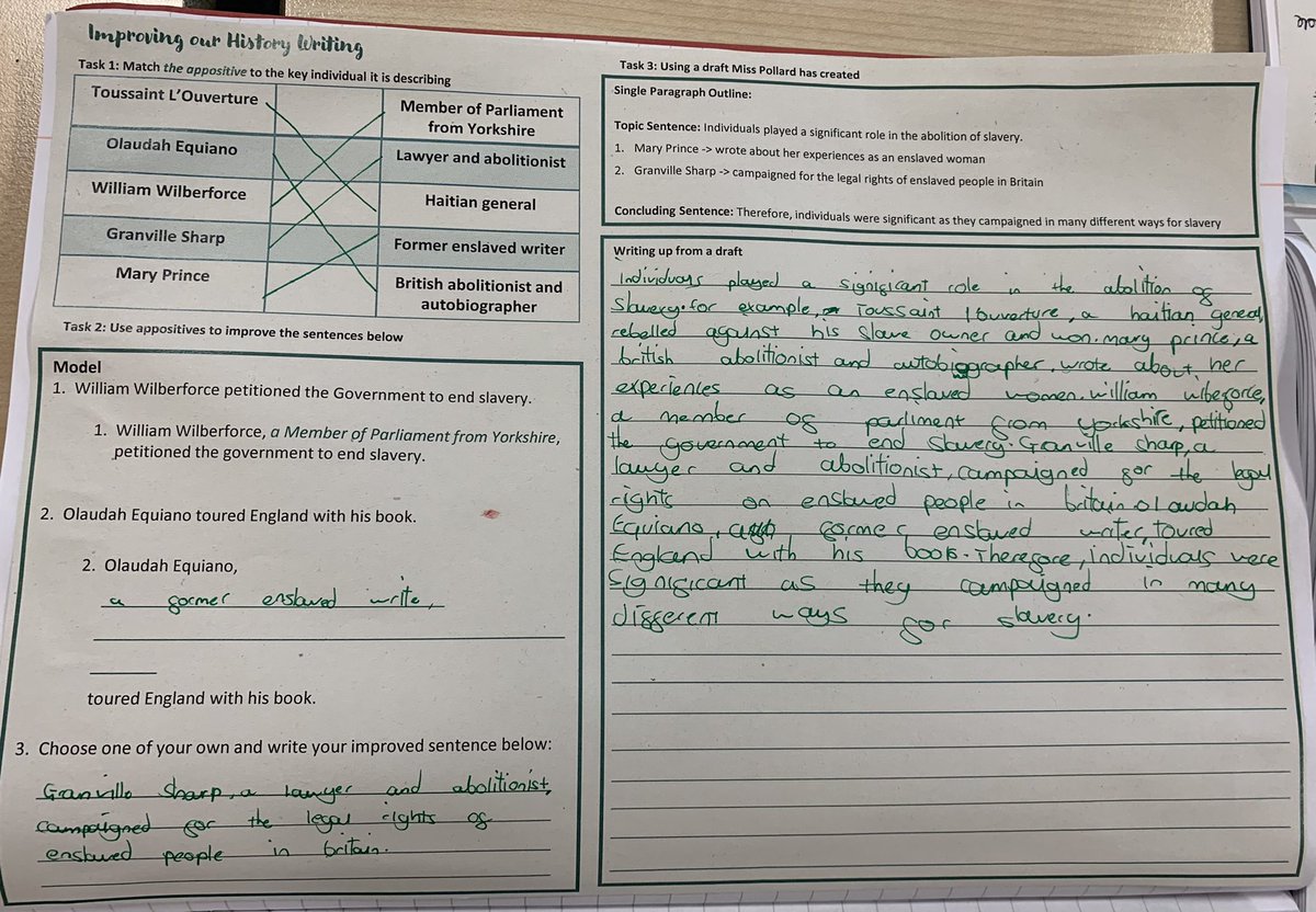 Using the ideas from @Duffy_History’s 15 min forum, 8x1 worked to improve their (already pretty brilliant) assessments by including some appositives today. @AmyPollard93 <a href="/BeckfootSchool/">Beckfoot School</a> <a href="/BeckfootTL/">Beckfoot Teaching and Learning</a> #historyteacher