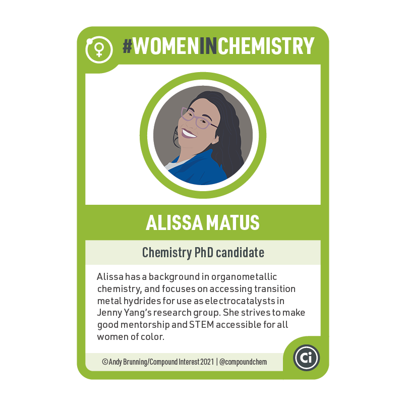 #106: Alissa Matus (@lissathechemist) is a chemistry PhD candidate researching transition metal hydrides for use as electrocatalysts #WomenInChemistry