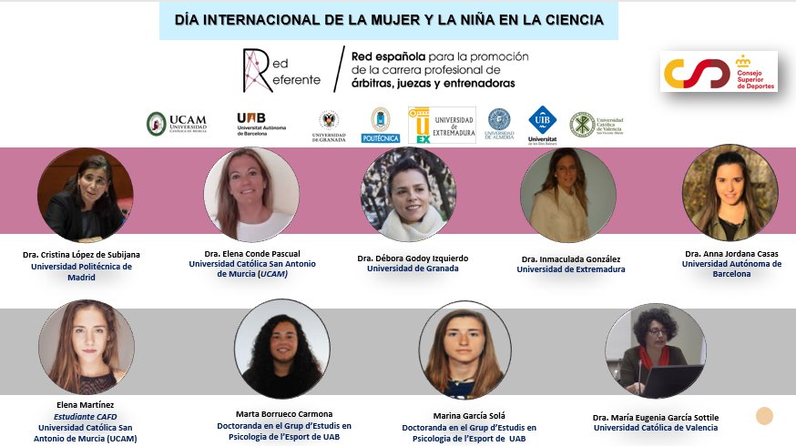 🎉¡Feliz día #DiaDeLaMujeryLaNinaEnLaCiencia!🎉La profesión científica muestra una distribución desigual por género (75% hombres, 25% mujeres)🎉<a href="/RedReferente/">Red-REFERENTE</a> está formada por investigadores/as en Ciencias y Psicología del Deporte ¿Ellas? Mujeres REFERENTES  #MujeresEnCiencia