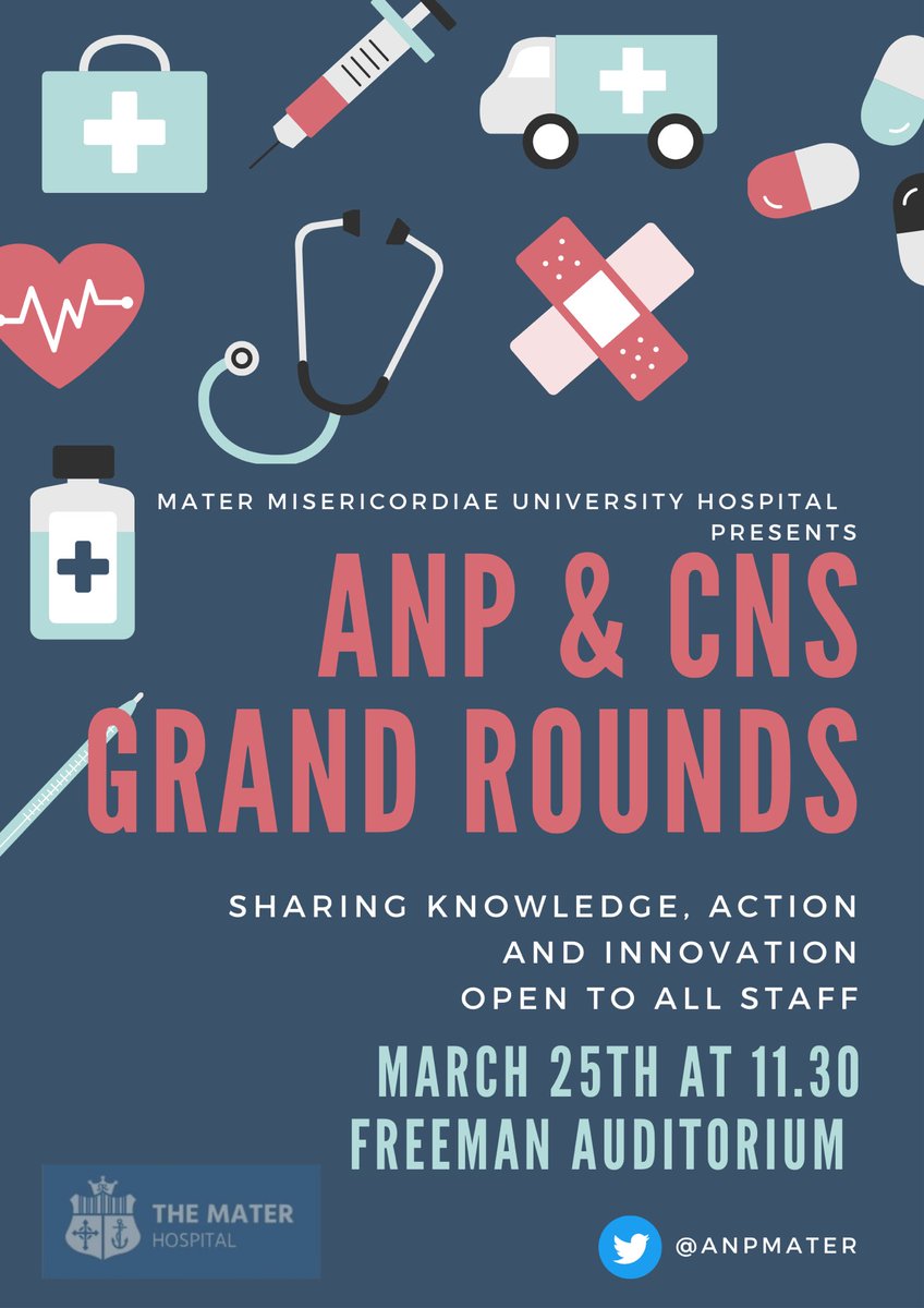 We wish to welcome all staff to our next ANP &amp; CNS Grand Rounds. Working together to share knowledge and improve patient care #ourmaterteam #sharedknowledge <a href="/MaterNursing/">Mater Nursing Team</a> <a href="/MaterTrauma/">Mater Hospital Trauma</a>