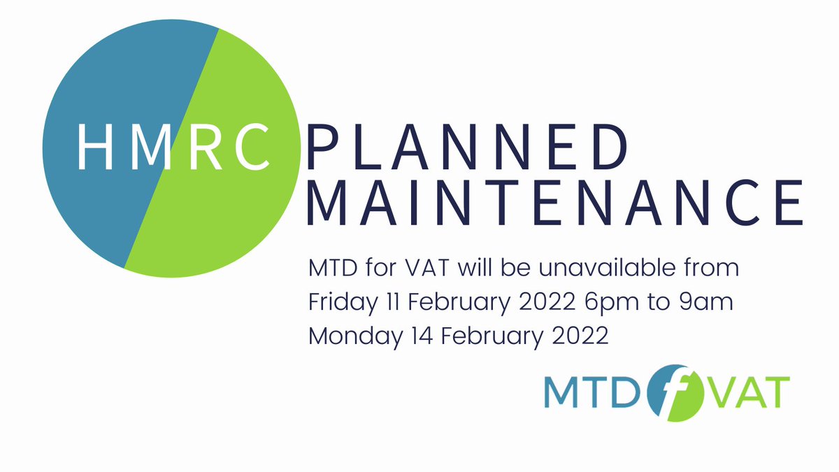 MTDfTAX's tweet photo. More info on the #HMRC planned downtime for #MTDforVAT here https://t.co/ly066mPv4Q https://t.co/GMrtXFyoa5