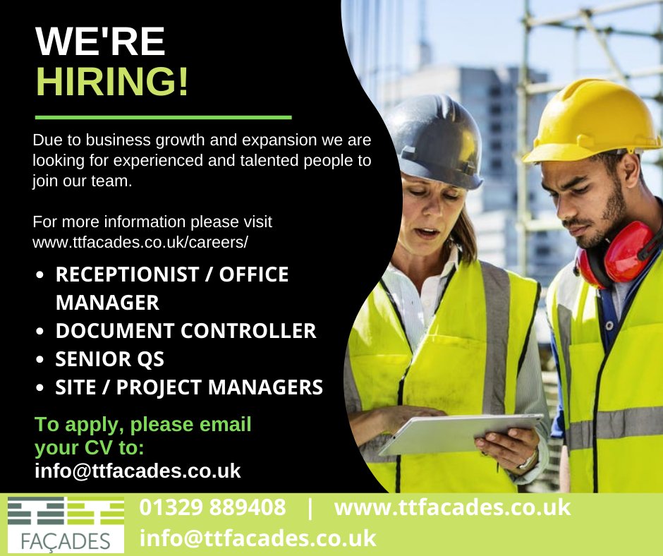 TTFacades's tweet photo. *** WE'RE HIRING! ***

For details of job roles and more information visit:
https://t.co/FOew1Z9iLJ #hiring #constructionjobs #Recruiting https://t.co/1GYhUqy3ah