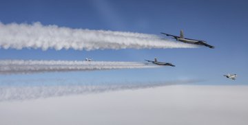 image shows RAF Fighter Jets alongside a U.S. Air Force B-52.