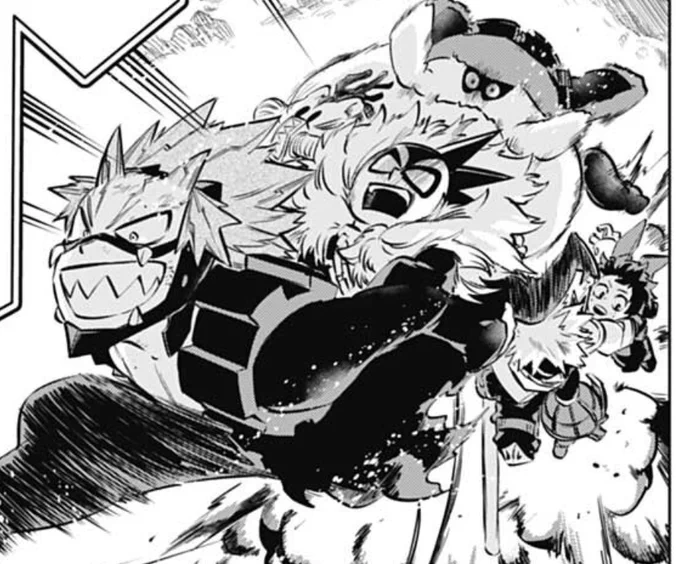 At first glance it looks like Bakugo is giving Deku a piggyback ride, I still don't get that panel. 