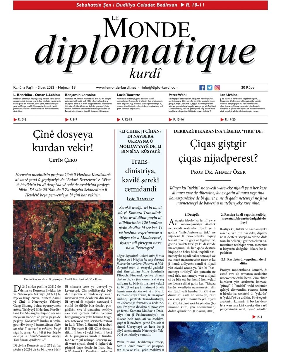 Hejmara 69an a Le Monde diplomatique kurdî derket!

Xwendevan dikarin bi rêya malperên jêrîn yên medyaya civakî rojnameyê bişopînin:

Web: lemonde-kurdi.net
Facebook: Le Monde diplomatique kurdî
Twitter: <a href="/Diplo_Kurdi/">Le Monde diplomatique kurdî</a>
Instagram: diplo_kurdi
E-Mail: info@diplo-kurdi.com