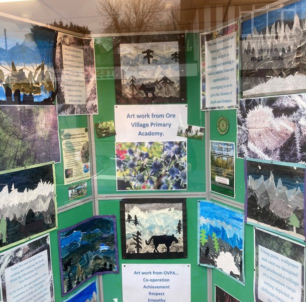 You may have spotted some of our amazing art work on display in the window of Banfield &amp; Pomphrey in the village.  This has been arranged in conjunction with the Ore Community Land Trust who work to protect the woodland in the local area.  Have a look next time you are passing!