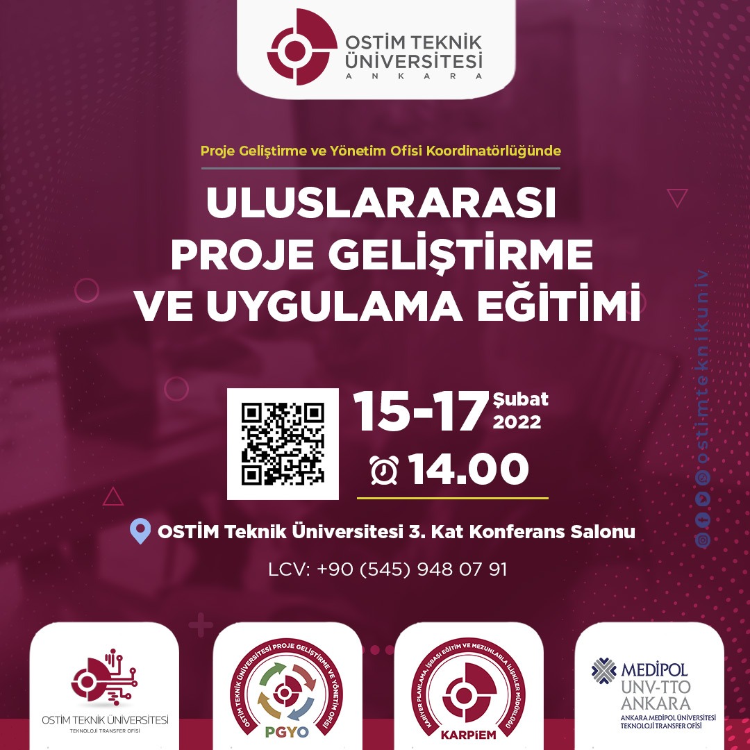 ostimtechtto's tweet photo. Üniversitemiz Proje Geliştirme ve Yönetim Ofisi Koordinatörlüğünde, 15-17 Şubat tarihleri arasında Uluslararası Proje Geliştirme ve Uygulama Eğitimi verilecektir.

Başvuru için: https://t.co/vWvI6HuMLY

#OSTİMTECH 🌍💻🚀 https://t.co/v12VwmvTej