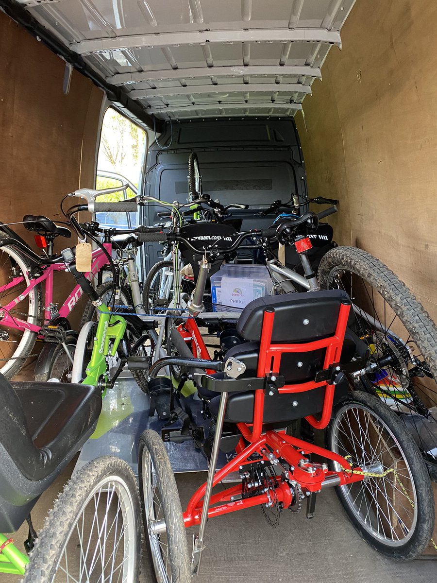 Really exciting day ahead! 2 Vans packed full of bikes ready to go! 3 Sessions today that highlight the different groups we work with! 
Complex needs group <a href="/Sense/">Sense</a>, SEND school in Birmingham, adults cycling session in Sandwell! #InclusiveCycling #Cycling #Accessible