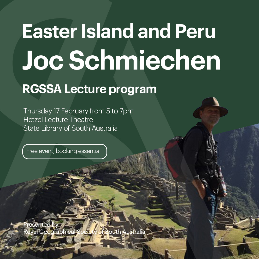 SLSA's tweet photo. The Royal Geographical Society of SA starts its 2022 lecture program by inviting you to join Joc Schmiecher who will share his insights into the heritage of the ancient cultures of Easter Island and Peru.
#slsa #libraries #rgssa #freeevent
https://t.co/90q9ZPeIgt https://t.co/DbINciK4YW