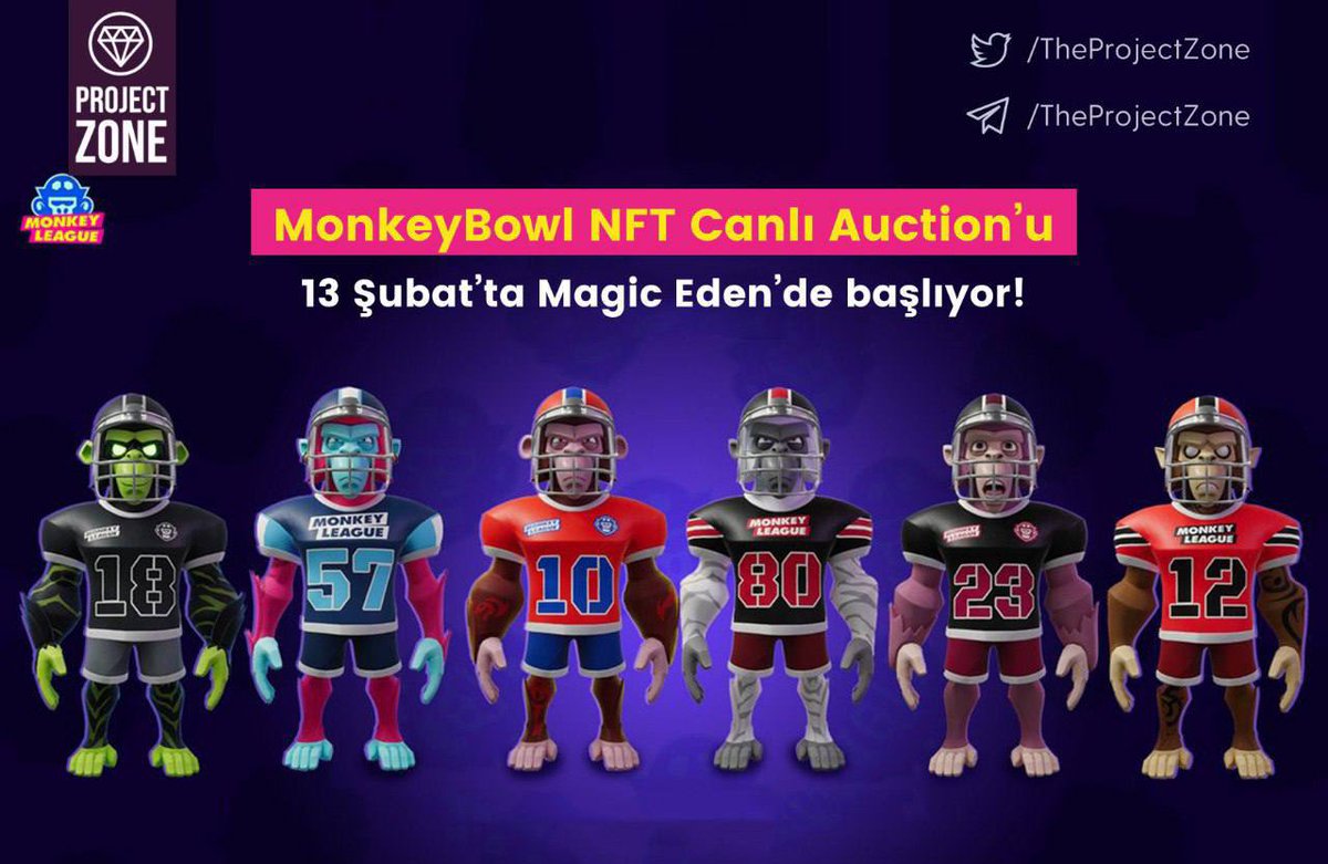 TheProjectZone's tweet photo. 📢 @TheMonkeyLeague , #MonkeyBowl NFT Canlı Auction’u 13 Şubat’ta Magic Eden’de başlıyor!

Auction öncesinde 9-12 Şubat arasında 10 MonkeyBall NFT’si dağıtılıyor olacak.

👉 Katılmak için: https://t.co/5j5qFeZJBk
👉 Detaylar için: https://t.co/rY04ygk1tN https://t.co/heVmCEen1z