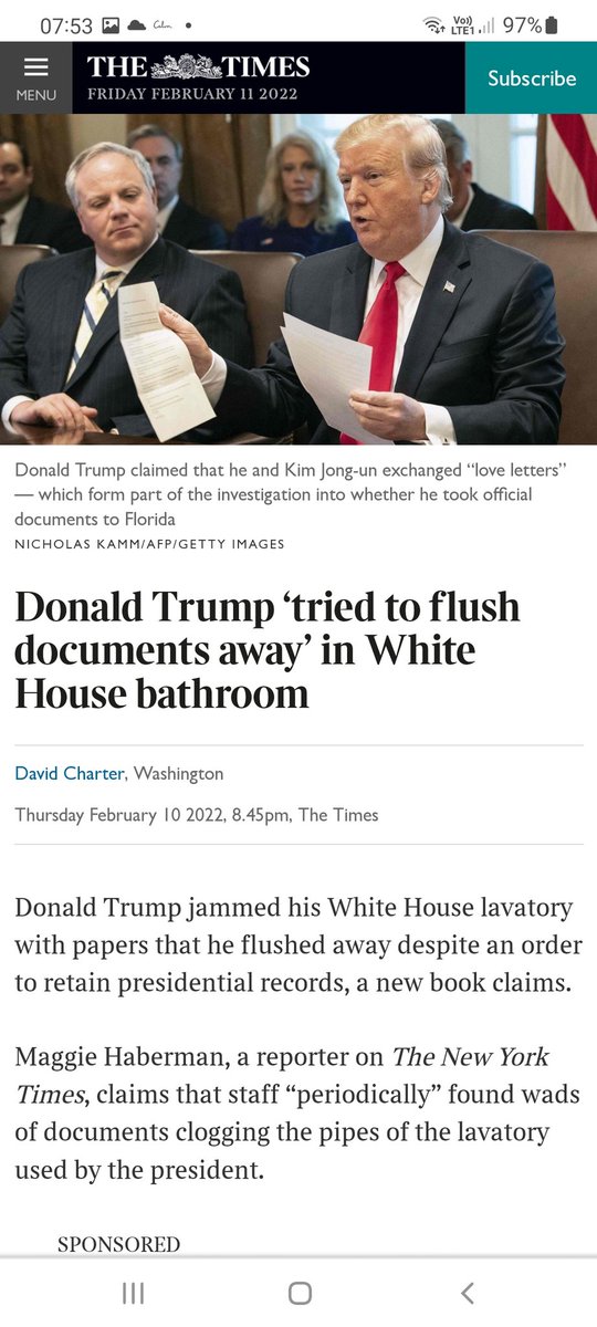 They couldn't get him on all the despicable things he did as POTUS, but maybe he'll go down for blocking the toilet.
