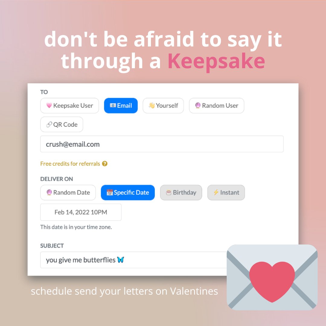 keepsakeletter's tweet photo. Only 3 days left before Valentines. This
might be your chance.

Tell them how you feel. Head to https://t.co/aD2p29vSIW and start
writing your valentines letter before it's too late 💌 https://t.co/bLEhP74nhu
