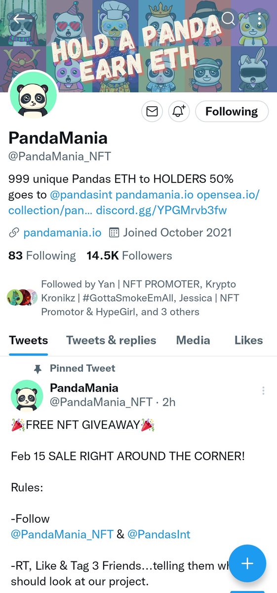 1mJoshT's tweet photo. @PandaMania_NFT @PandasInt @JBN_JODZ295 @KoizNFT @ImperialMike1 
Join this project because it has some sick unique panda nfts and give back 50% of eth to holders who wouldn't want that!!?? https://t.co/fXuHw427GU