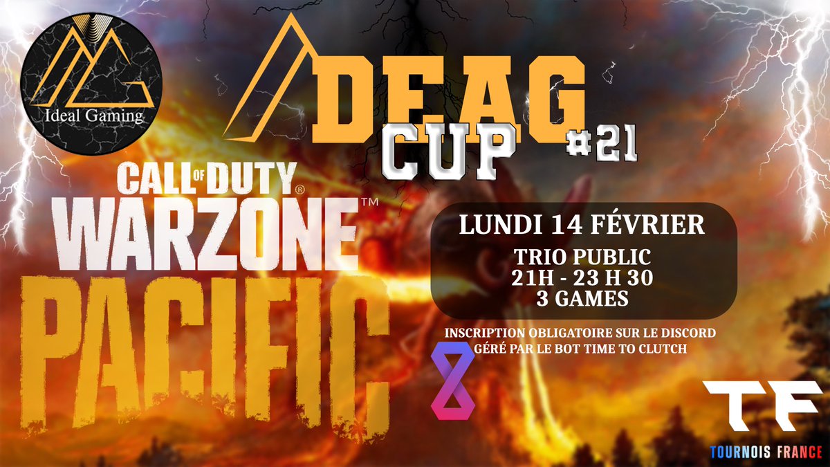iDeal__Gaming's tweet photo. Voici venu le temps de notre tournoi !
La IDEAG CUP #21

- Lundi 14 février 2022
-  21h-23h30 (2h30 + partie en cours)
- BR Trio Public 
- Classement selon Top &amp; Kills - 3 meilleures parties sur le délai

Les inscriptions sont ouvertes !! 🔥🔞 https://t.co/9b1KBhXx4a