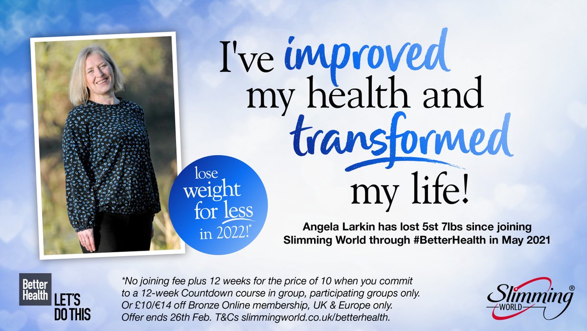 In our ongoing partnership with the government’s #BetterHealth campaign, we’re offering discounted membership to anyone looking for support to lose weight – like Angela, who joined #SlimmingWorld as part of the offer last May and has lost 5st 7lbs! More: ow.ly/GoHZ50HQBnS