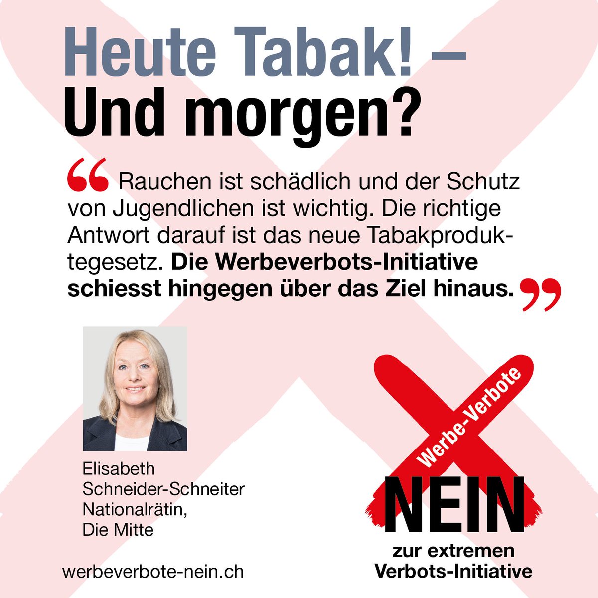 werbeverbote's tweet photo. Nationalrätin Elisabeth Schneider-Schneiter, Baselland, sagt Nein zur extremen Werbe-Verbots-Initiative. Wer Jugendschutz will, stimmt für den Gegenvorschlag! #WerbeverboteNein #Werbeverbot #Abst22 https://t.co/ATBfVvxhQx