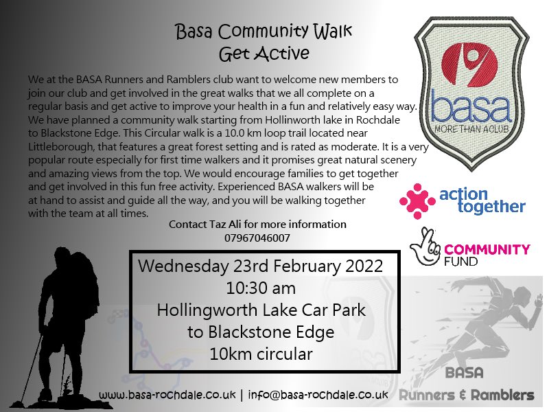 BasaRochdaleCIC's tweet photo. As part of the community respond, repair and recover support from @WeActTogether we are looking at welcome more people to come and join us.
Date for your diary
23rd Feb 2022.
#HealthAndFitness #MentalHealthAndWellBeing #ActionTogether @TNLComFund #localhikes #basa ๐โค๏ธ https://t.co/3XqAvj5I0w