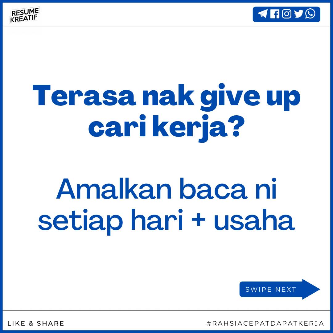 nakkerjaMY's tweet photo. Terasa macam dah nak give up cari kerja? amalkan baca ni..

Tag member 📌📌

#rktips https://t.co/KFrxvqIrBk