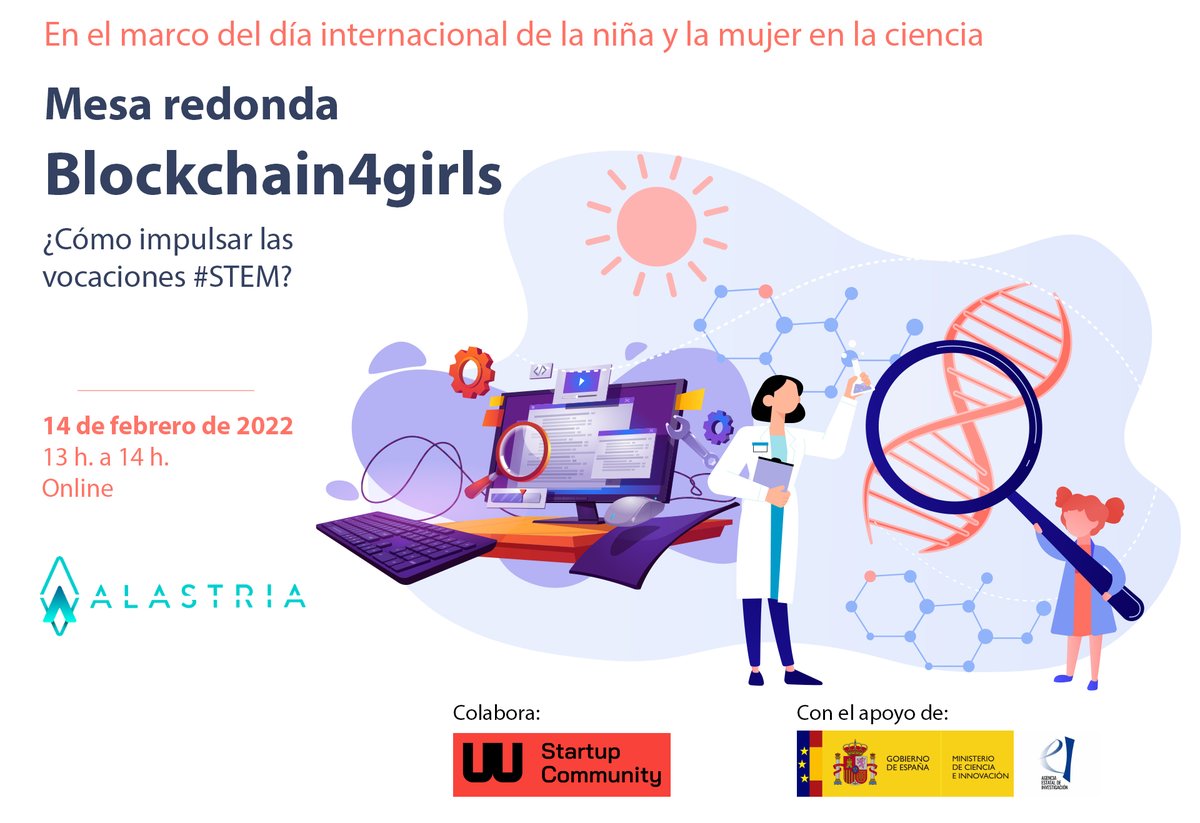Alastria_'s tweet photo. En @Alastria_ nos unimos a la celebración del #11F2022 y os esperamos en la mesa redonda "#Blockchain4girls: ¿Cómo impulsar las vocaciones #STEM?" que tenemos preparada para el lunes 14 de febrero, con 6 mujeres muy cracks.
Registro👉https://t.co/MdwZtlca0c https://t.co/6fkQlW1jN4