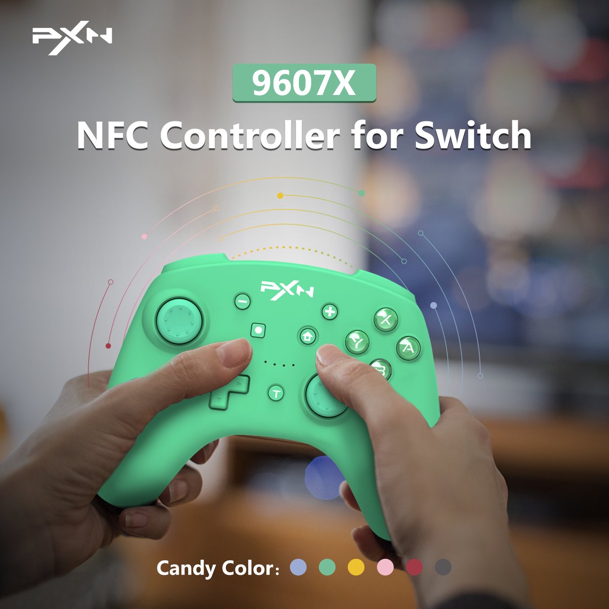 PXNgame's tweet photo. 👐The lovely 9607X NFC controller in candy colors has a soft-skin holding feel. Once in hands, it's hard to put it down again. Every cute player deserves one!🥰

#PXN
#PXNController https://t.co/OPNDPEkvWv