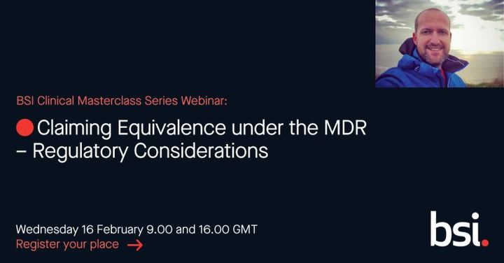 Non perdere il webinar "Claiming equivalence under the #MDR – regulatory considerations" dedicato all'equivalenza secondo i nuovi requisiti.
16 febbraio, 2 sessioni 
09:00 – 10:00 GMT: bit.ly/3LtBLq3
16:00 – 17:00 GMT:  bit.ly/3oG9xOY

#dispositivimedici