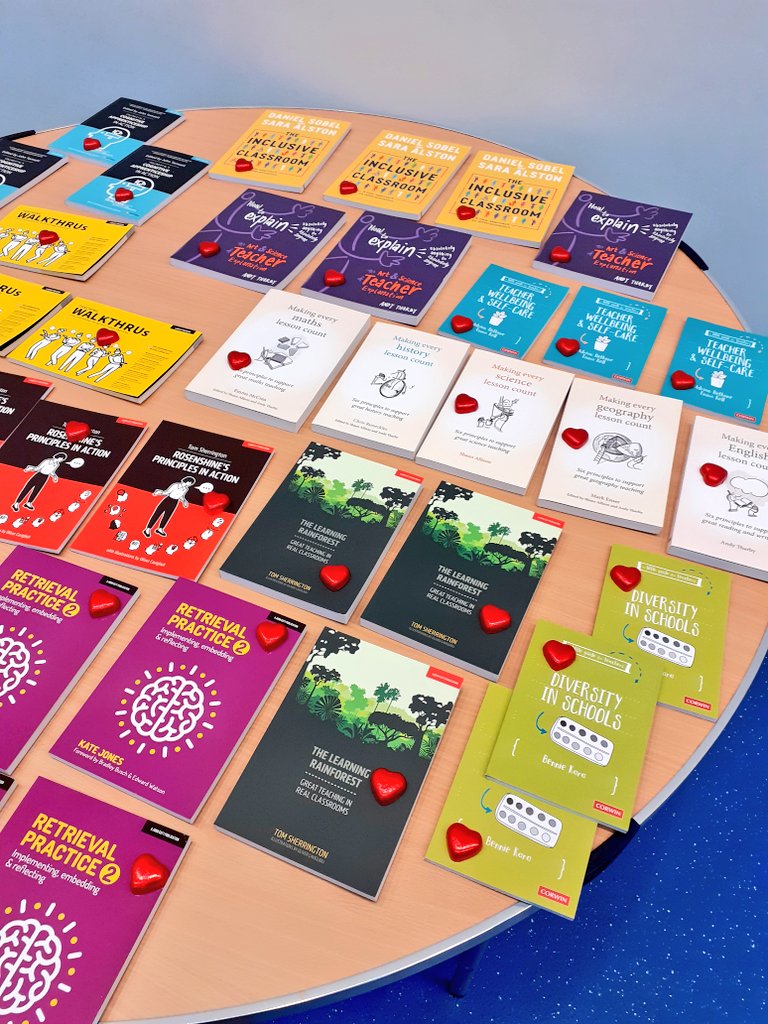 DeltaDonValley's tweet photo. 70 amazing #TeacherCPD books ready for colleagues to collect as part of INSET today. Plus a little Valentine's chocolate treat for being so fantastic❤ 
Enjoy the half term reads #TeamDVA 📚 https://t.co/uJ9aZaCUC1