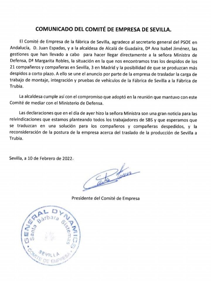 Javier Fernández de los Rios (@jfdezdelosrios) on Twitter photo El comité de empresa de Santa Bárbara reconoce y agradece los esfuerzos de <a href="/_JuanEspadas/">Juan Espadas Cejas</a> y <a href="/anaisabel_jc/">Ana Isabel Jiménez</a> en la defensa de los empleos y de la viabilidad de la fábrica. Los socialistas estaremos siempre del lado de los trabajadores. El comité de empresa de Santa Bárbara reconoce y agradece los esfuerzos de <a href="/_JuanEspadas/">Juan Espadas Cejas</a> y <a href="/anaisabel_jc/">Ana Isabel Jiménez</a> en la defensa de los empleos y de la viabilidad de la fábrica. Los socialistas estaremos siempre del lado de los trabajadores.