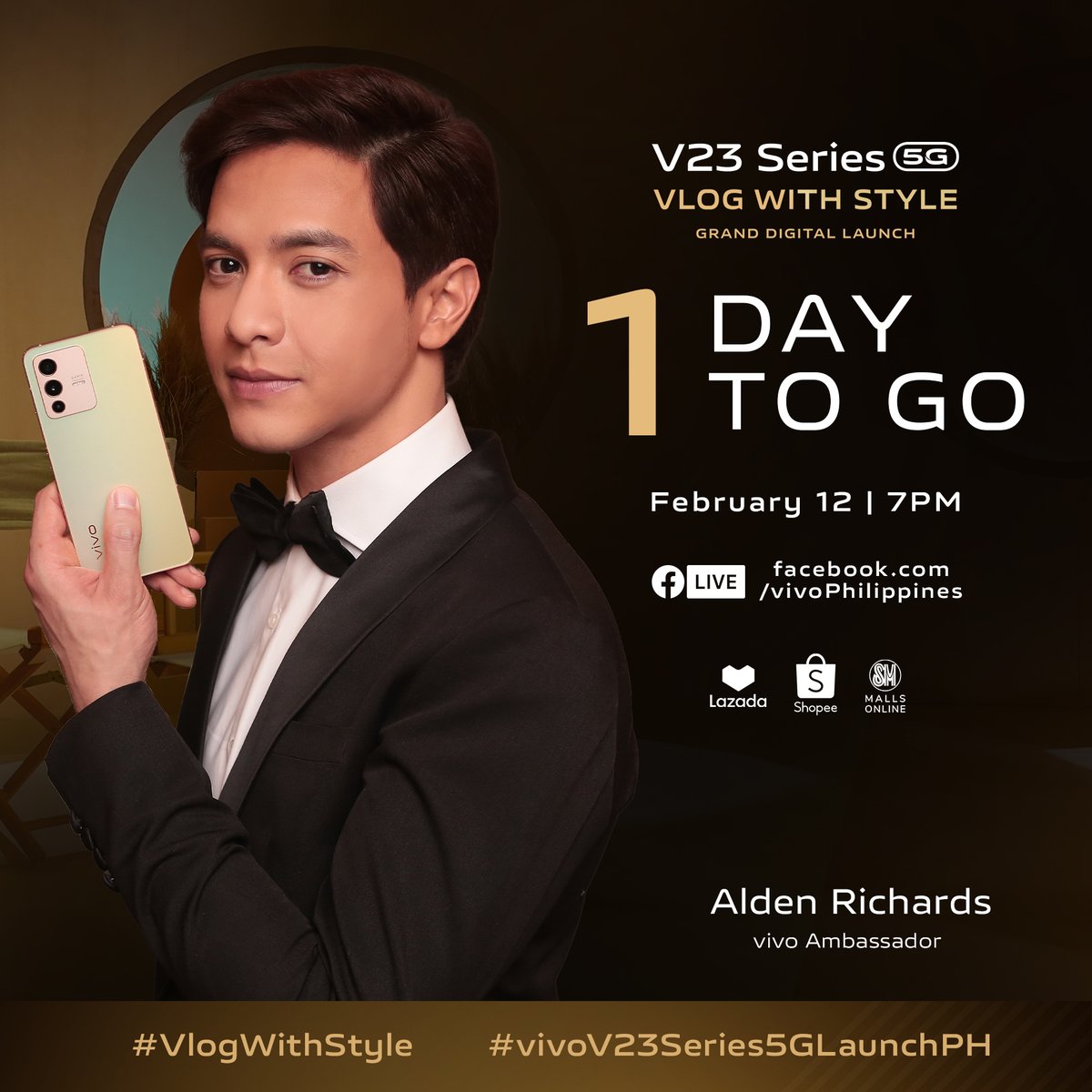 You guys have guessed it! <a href="/aldenrichards02/">Alden Richards</a> is our new vivo ambassador! See more of him on Feb 12. Just one more day to go! 😆💙

Win exclusive signed merch &amp; a #vivoV23Series5G smartphone!🤩

Event page for more: bit.ly/vivoV23Series5… 

#VlogWithStyle #vivoV23Series5GLaunchPH