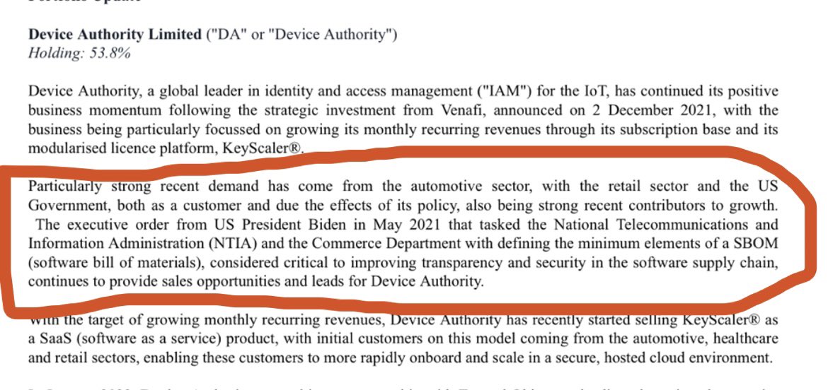 HassardNigel's tweet photo. Good update from #tern this morning, confirmation of my previous tweets a few months ago of @DeviceAuthority working with US federal GOV #ternplc massively undervalued #IoT #CyberSecurity #StocksToWatch #AIM #stocks #shares https://t.co/0jnThdeKxA