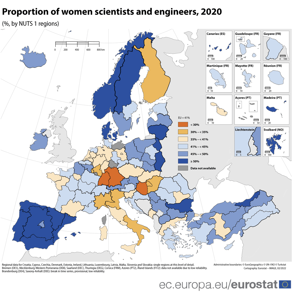 EU_Eurostat's tweet photo. 👩🏻🔬🧪In 2020, there were almost 6.6 million female scientists and engineers in the EU.
🔬Female scientists and engineers were in the majority in 11 EU regions in 2020.
What about your region❓
👉https://t.co/j6CjPOZs5N
#WomenInScience https://t.co/kbuw7P8B5R