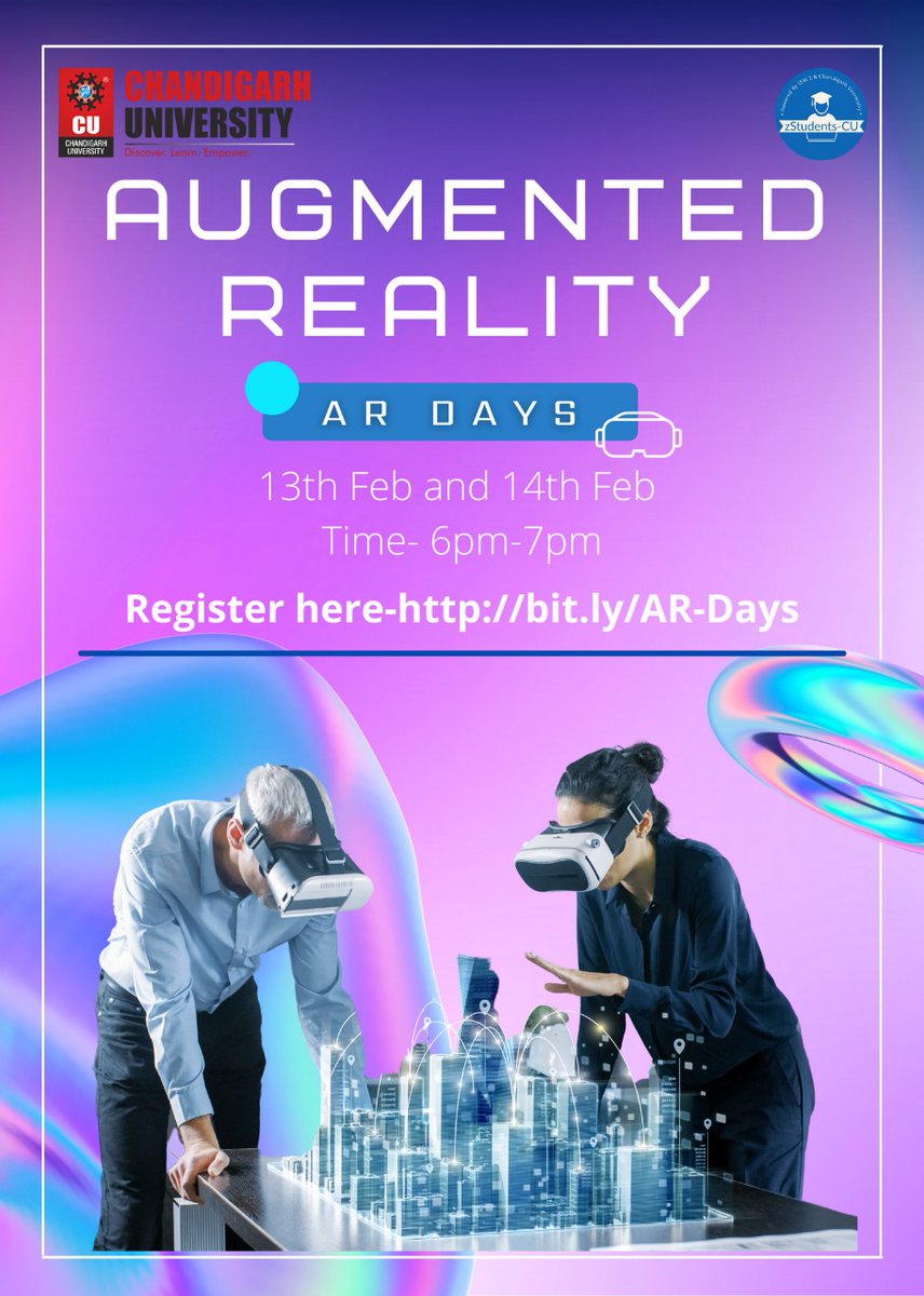zStudentsCU's tweet photo. Greetings from zStudents-CU💫
Presenting an interesting 2-day workshop on Augmented Reality -"𝗔𝗥 𝗗𝗮𝘆𝘀"

📝𝙍𝙚𝙜𝙞𝙨𝙩𝙧𝙖𝙩𝙞𝙤𝙣 𝙇𝙞𝙣𝙠: https://t.co/0l6iuKRPEF
💥𝑶𝒖𝒓 𝑬𝒔𝒕𝒆𝒆𝒎𝒆𝒅 𝑺𝒑𝒆𝒂𝒌𝒆𝒓:
• Gunjan Paneri - AR enthusiast, Founder Techsahead

🧵Schedule👇 https://t.co/CcGZ14zmaz