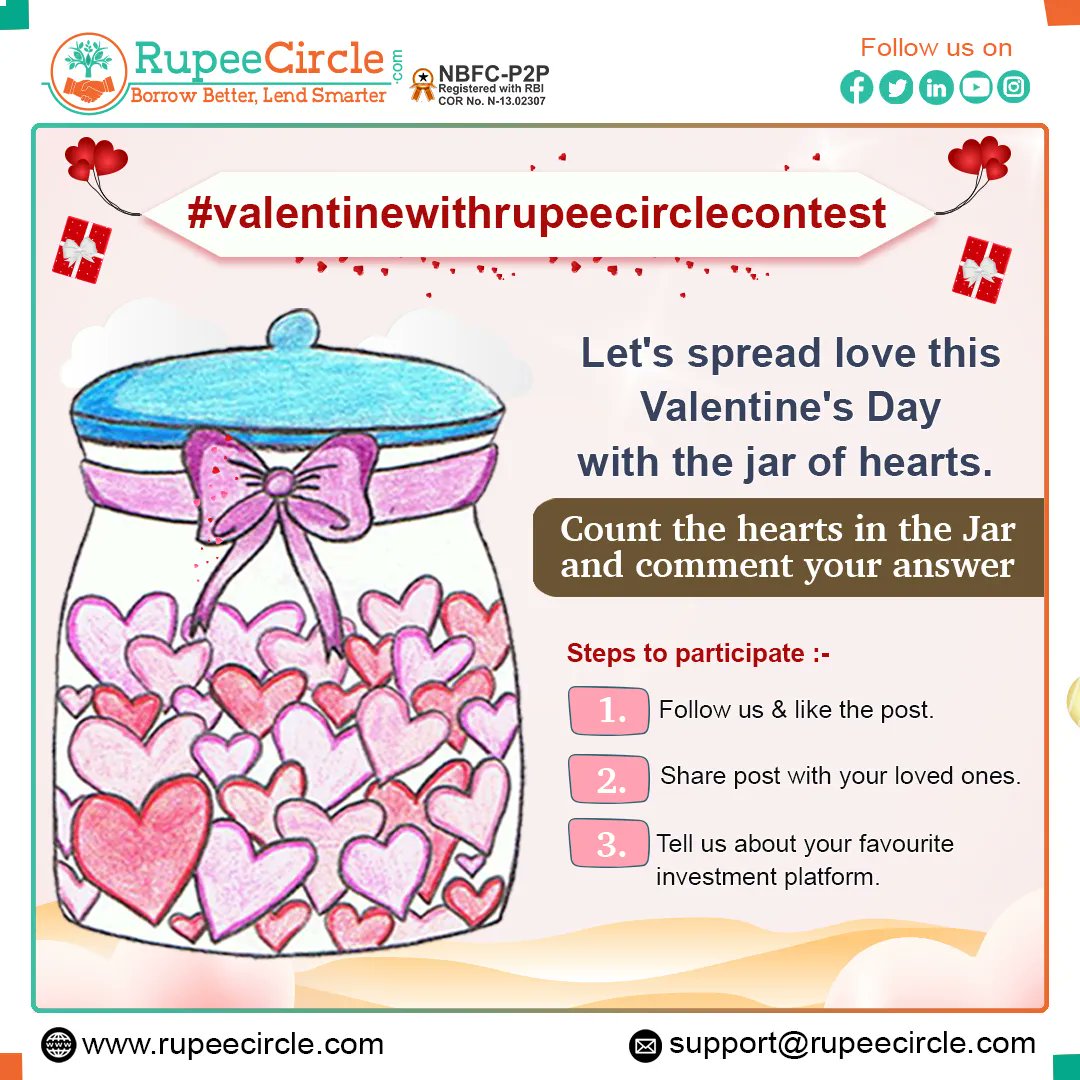 RupeeCircle's tweet image. #Contestalert📢 #CommentAnswer
Let&apos;s spread the love this Valentine&apos;s Day💕 with the jar of hearts. Count the hearts in the Jar and comment your answer.
#ValentinewithrupeecircleContest #CommentAndWin #ContestIndia #ContestTime #valentine #valentines #love #valentineday #Fintech