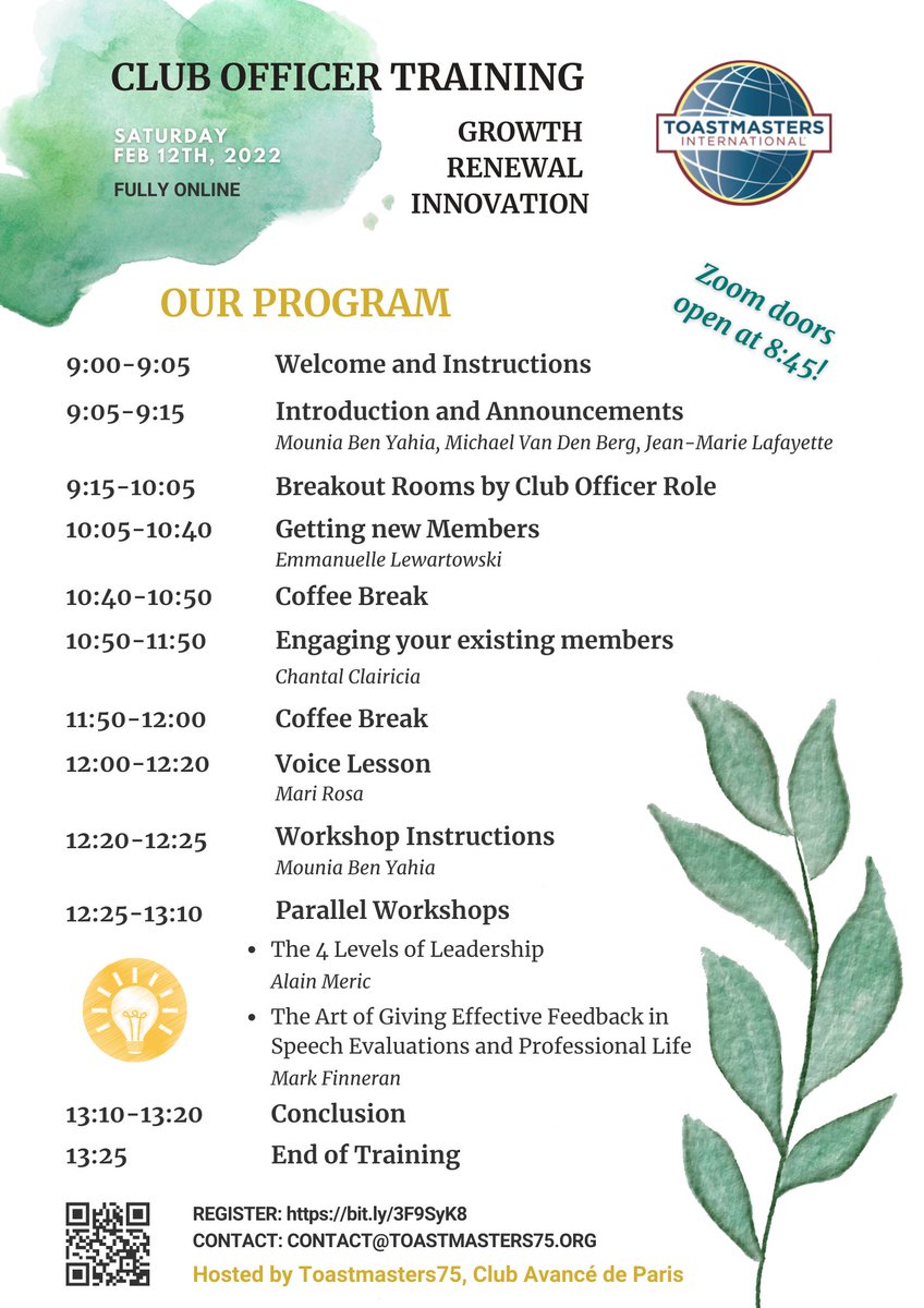 toastmasters59's tweet photo. Several training workshops with experts on club growth and leadership, brainstorming and peer-to-peer learning sessions, a voice
 lesson and much more! Check out our schedule for the day. https://t.co/XJWIgsHdRD