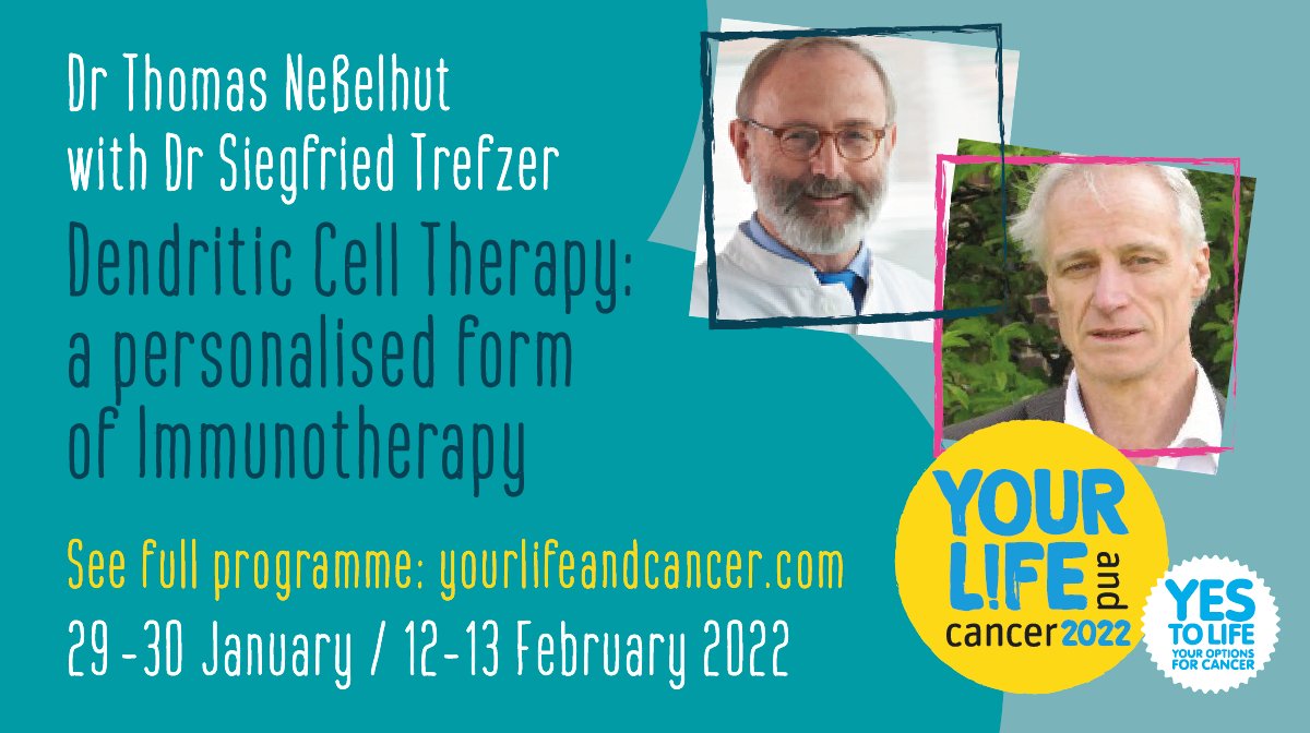 Immunotherapy is increasingly used to treat many forms of #cancer Join Dr Thomas Neßelhut &amp; Dr Siegfried Trefzer discussing Dendritic Cell Therapy: a personalised form of Immunotherapy live online this coming Sun. Register now: bit.ly/YLC_22#cancerc… #cancerawareness #cancer