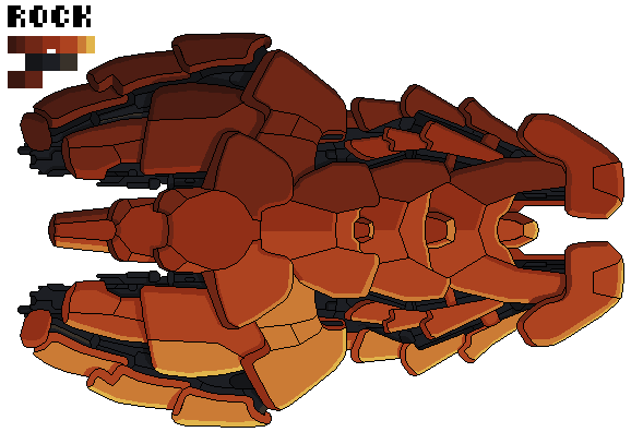 R4V0N's tweet photo. Another ship sprite that I have done for a #FasterThanLightGame mod, Multiverse again. Showing the concept, first pass, &amp; recolour

This time the Paladin Cruiser, a super elite Rockmen type. For when you think Rockmen aren't tanky enough
#FTLGame #FTLMultiverse #Sprite #pixelart https://t.co/QFHCmmtY8c