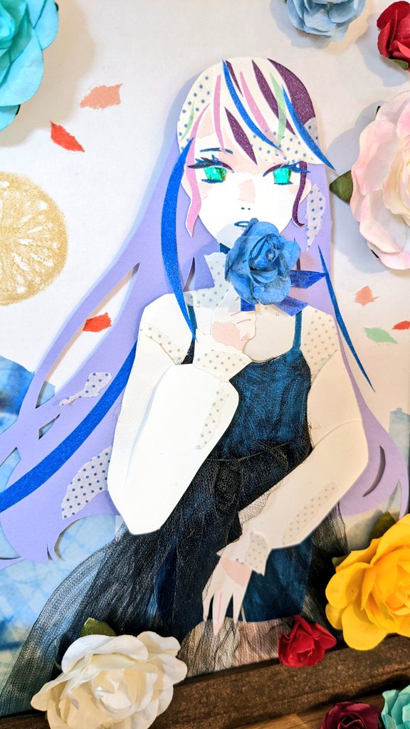 「これ全部マスキングテープではなくて色画用紙、造花、排水口ネットとか使って制作して」|りょーの@ボカデュオ2チーム参加のイラスト
