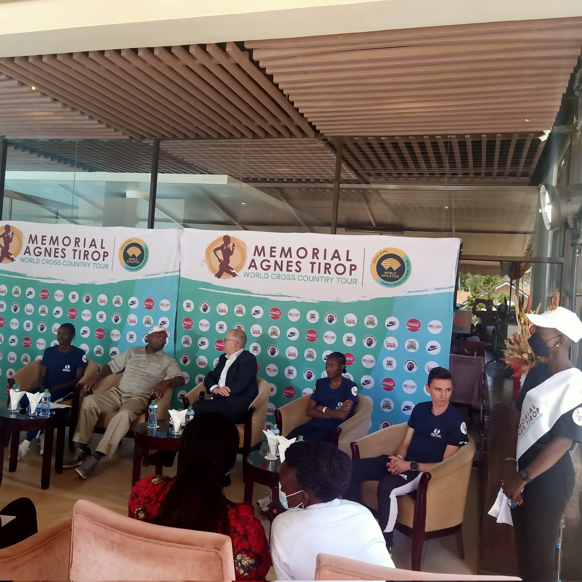 Lawrencenzuve's tweet photo. Happening! The Memorial Agnes Tirop World Cross Country Tour press conference at the Eldoret Boma Inn Hotel. @SEIresearch, @UNEP_Africa &amp; @athletics_kenya has been carrying out a series of  sensitisation workshops on  the importance of air quality &amp; what this means for athletes. https://t.co/gwi5SBvff8