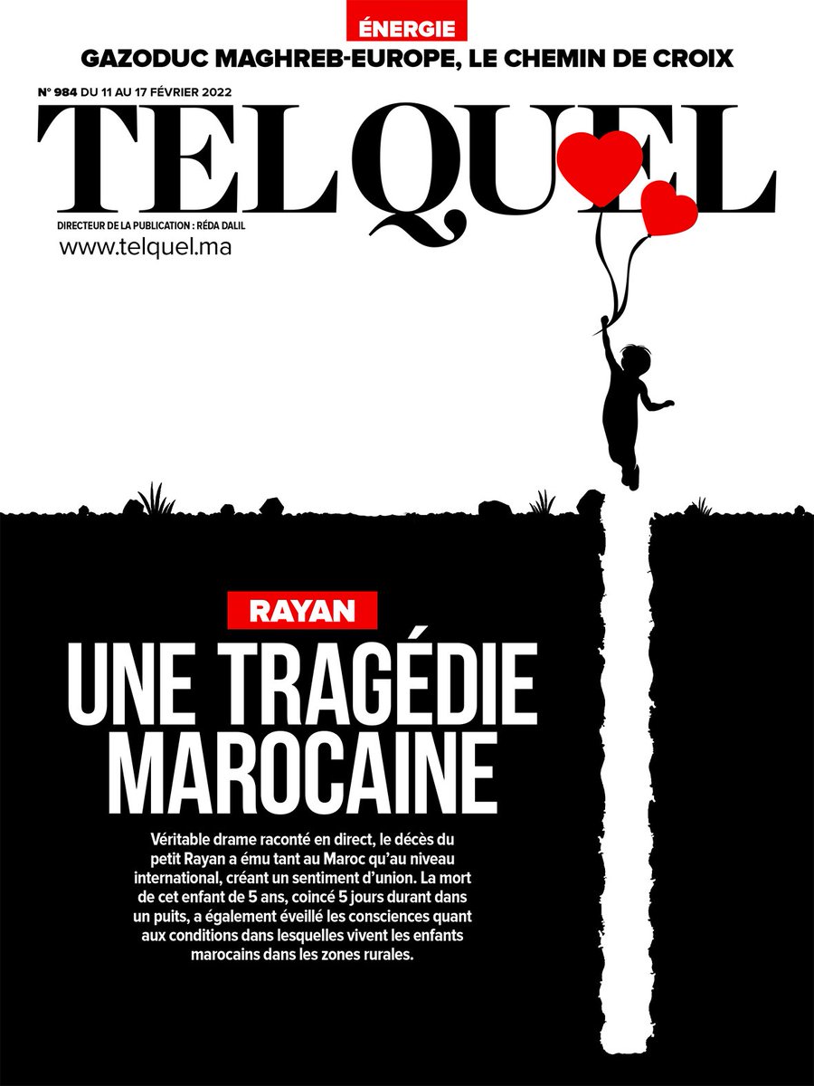TelQuelOfficiel's tweet photo. 🔴 Le numéro 984 de TelQuel est en kiosque et sur https://t.co/Mo71dXLNW8

[En Couverture] Rayan, une tragédie marocaine

📑Sommaire : https://t.co/8H3XFAeu7o

🛎️Abonnement : https://t.co/qtJvFKtREP https://t.co/D8HBc4LJFr