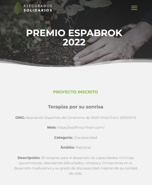AESWH's tweet photo. #TerapiasPorSuSonrisa opta al #PremioEspabrok Terapias para el desarrollo de capacidades mínimas psicomotoras que permitan una mayor autonomía, mejorando la calidad de vida de los niños y niñas con Síndrome de #WolfHirschhorn 💚Un premio de @SegurSolidarios 🍀🍀 RT #PorSuSonrisa https://t.co/UwnMtdNkly