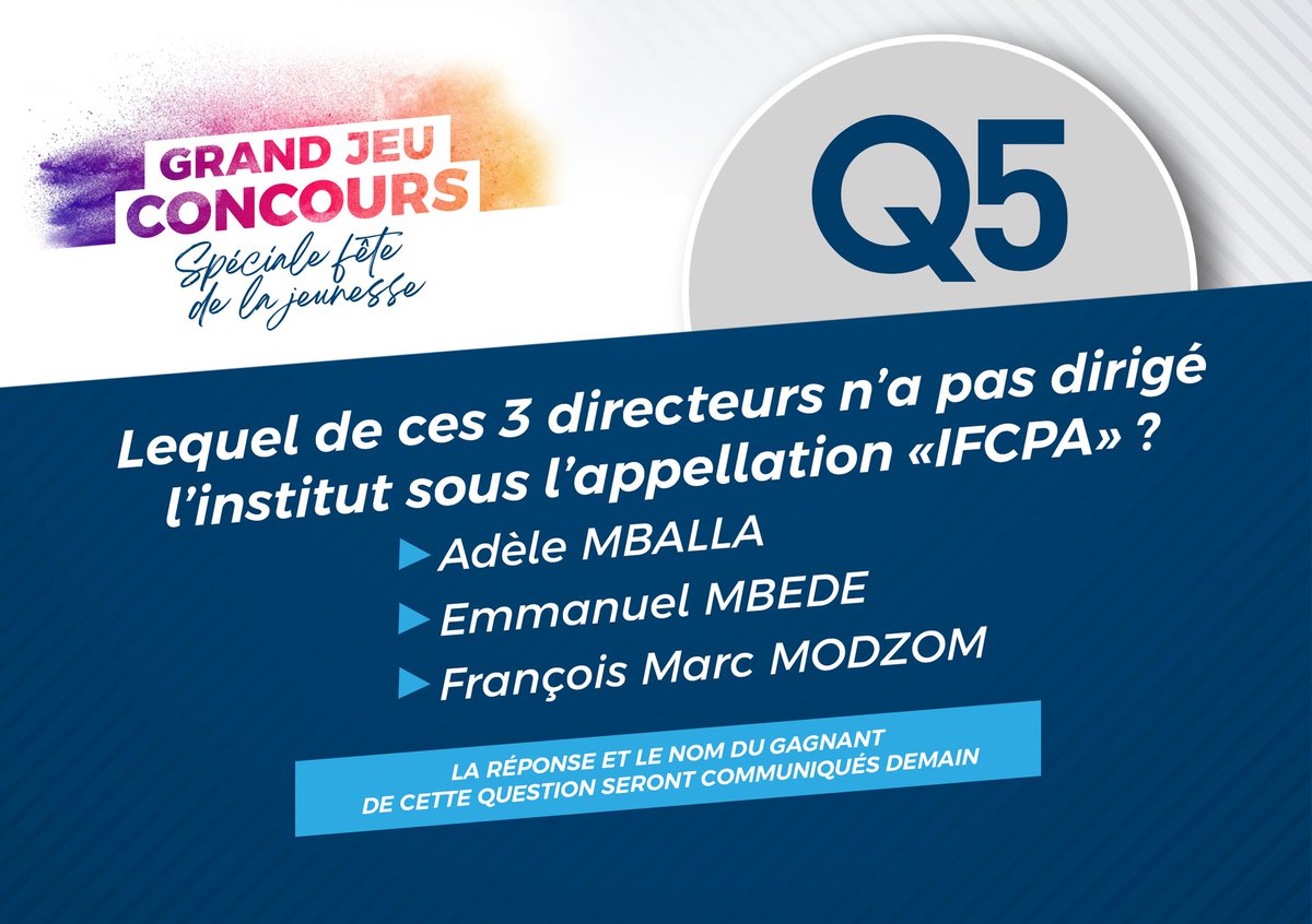 IfcpaC's tweet image. #ifcpa_crtv
#Grandjeuconcours
#Question5
🛑Tente de gagner plusieurs lots en répondant à la question du jour.
Suivez le lien ci-dessous 👇🏽👇🏽
m.facebook.com/story.php?stor…