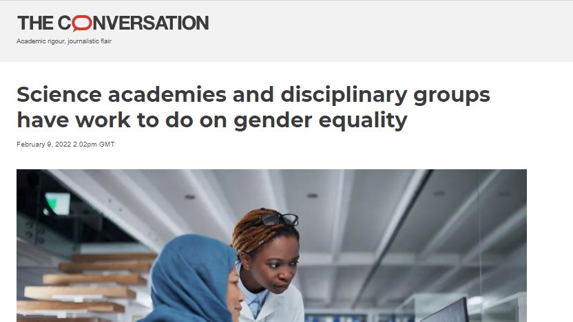 👩‍🔬👩‍🚀Happy #WomenInScience Day!

"Gender equality matters for many sound reasons. For one, it’s enshrined in international human rights law and it is one of the SDGs," write <a href="/IAPartnership/">InterAcademy Partnership (IAP) 🌍 #science #health</a>'s P. McGrath and <a href="/GenderInSITE/">GenderInSITE</a>'s <a href="/RoseanneDiab/">roseanne Diab</a> on <a href="/_TCglobal/">The Conversation Global</a>.

👉tinyurl.com/WISday