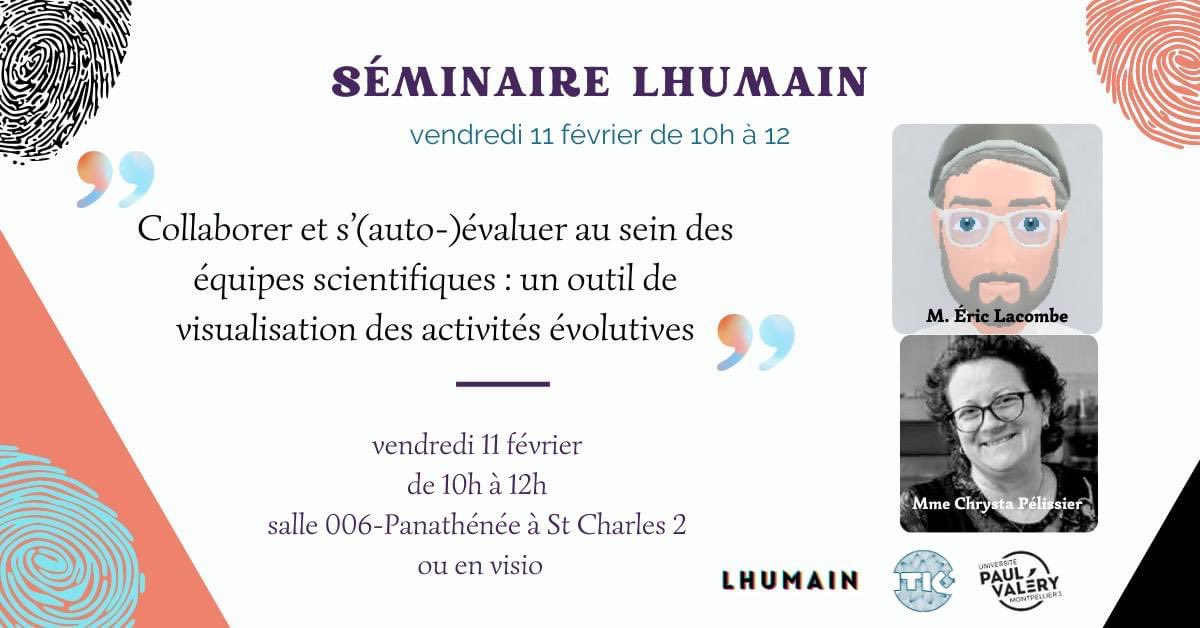 ITIC_Mtp's tweet photo. #NOW { Séminaire #LHUMAIN }
" 𝐂𝐨𝐥𝐥𝐚𝐛𝐨𝐫𝐞𝐫 𝐞𝐭 𝐬’(𝐚𝐮𝐭𝐨-)é𝐯𝐚𝐥𝐮𝐞𝐫 𝐚𝐮 𝐬𝐞𝐢𝐧 𝐝𝐞𝐬 é𝐪𝐮𝐢𝐩𝐞𝐬 𝐬𝐜𝐢𝐞𝐧𝐭𝐢𝐟𝐢𝐪𝐮𝐞𝐬 : 𝐮𝐧 𝐨𝐮𝐭𝐢𝐥 𝐝𝐞 𝐯𝐢𝐬𝐮𝐚𝐥𝐢𝐬𝐚𝐭𝐢𝐨𝐧 𝐝𝐞𝐬 𝐚𝐜𝐭𝐢𝐯𝐢𝐭é𝐬 é𝐯𝐨𝐥𝐮𝐭𝐢𝐯𝐞𝐬
Salle 006 St Charles ou en visio 👇 https://t.co/zROnJYfZts