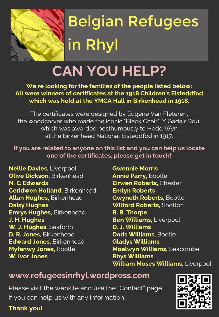 RefugeesinRhyl's tweet photo. Our latest appeal for help! Can you help us find these winners of certificates at the 1918 Children's #Eisteddfod in #Birkenhead?
Thank you!
#BelgianRefugees #Liverpool #Chester #Shotton #Penbedw #Lerpwl https://t.co/S8Ow802YGE