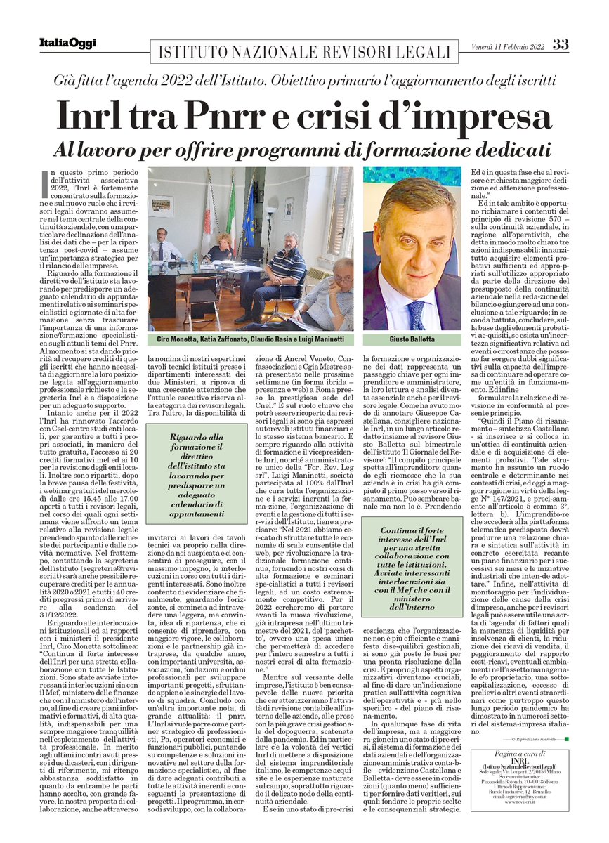 INRL1956's tweet photo. 📰 𝐅𝐨𝐫𝐦𝐚𝐳𝐢𝐨𝐧𝐞, 𝐏𝐍𝐑𝐑 𝐞 𝐜𝐫𝐢𝐬𝐢 𝐝'𝐢𝐦𝐩𝐫𝐞𝐬𝐚 𝐧𝐞𝐥𝐥'𝐚𝐠𝐞𝐧𝐝𝐚 𝐝𝐢 𝐥𝐚𝐯𝐨𝐫𝐨 𝐝𝐞𝐥𝐥'𝐈𝐍𝐑𝐋
.
🚀l’#INRL è fortemente concentrato sulla #formazione e sul nuovo ruolo che i #revisori legali dovranno assumere in tema della continuità aziendale. https://t.co/r8vk4jAo3B