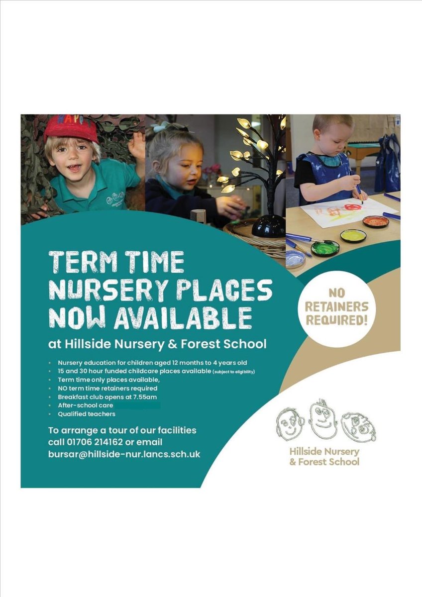 HaslingdenHill1's tweet photo. PLACES AVAILABLE
We currently have places for children aged 12 months to 4 years. Come and take a look at our stunning setting which includes wonderful learning spaces such as an on-site forest school, atelier and story museum.
Contact  phone (01706) 214162 for more information. https://t.co/E47X7B8IhD