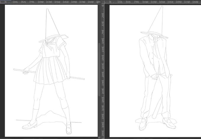 真っ黒で塗りつぶしてるけどしわなどは一応描くスタイル 