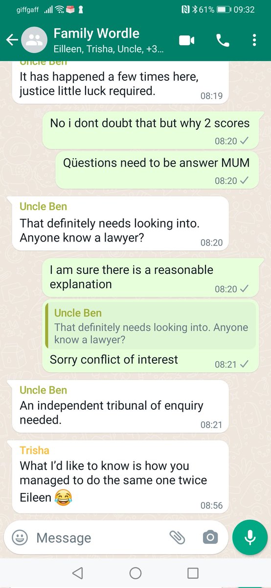 I am in the midst of a family crisis!!! I am worried my mother may have cheated on Wordle. Questions have been asked but there has been radio silence!!