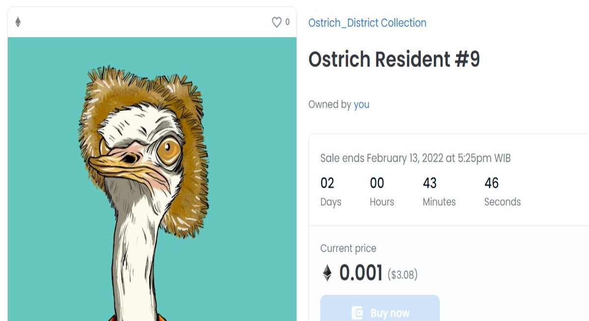 🚨NEW PRICE!!🚨

ONLY 2 DAYS LEFT

Go get this bird before he leaves to Tahiti only for $3!!  🥳🥳

👇BUY NOW!!👇
tinyurl.com/yckhvzrj

#NFTarts #NFTartists #opensea #ethnft #OpenSeaNFT #NFTCommunity #nftcollectors #NFTcollection #NFTs #Ostrich_District